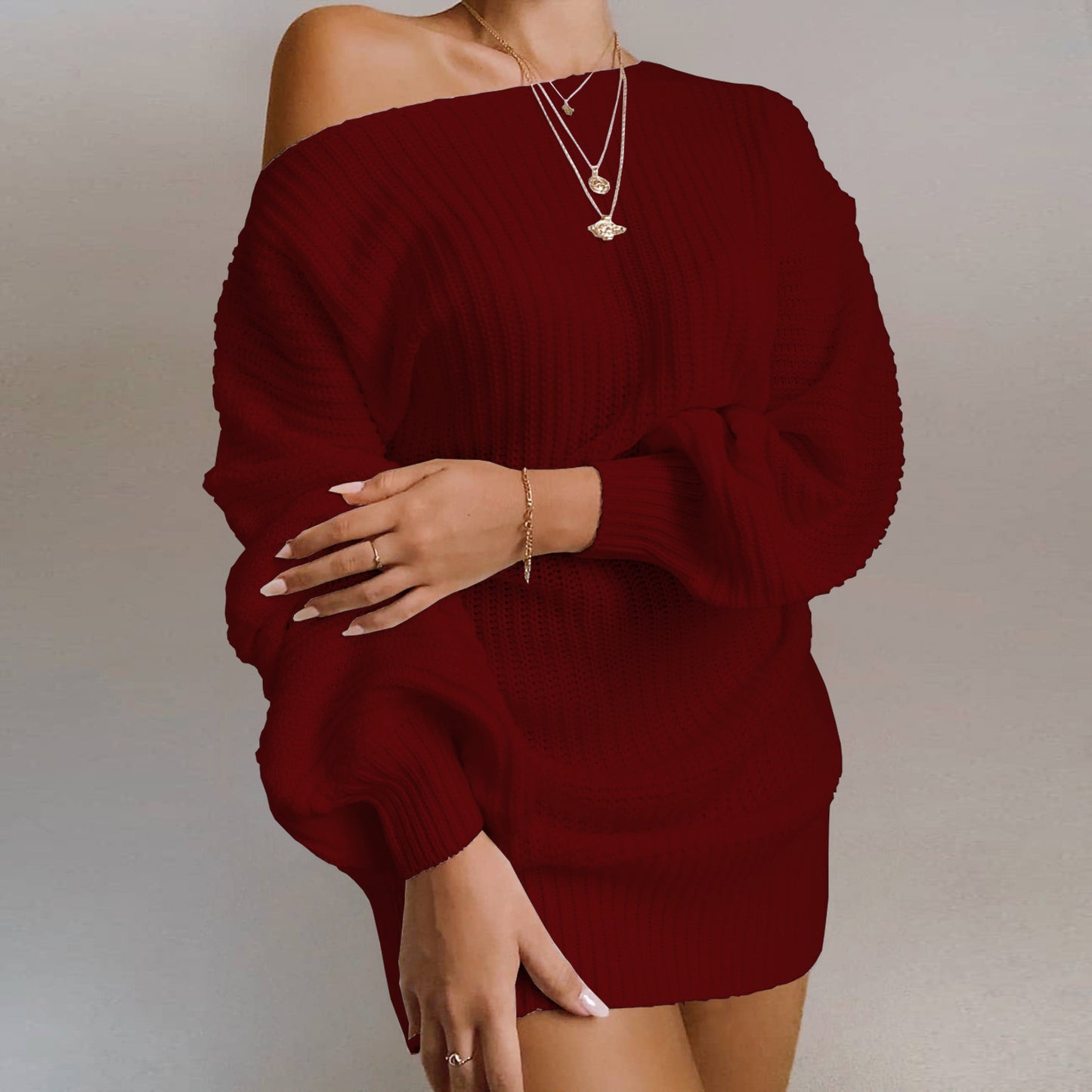 Off Shoulder Knitted Sweater Dress