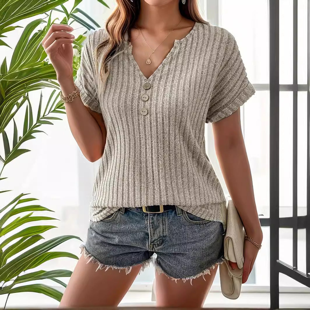 Elegant Cashmere Sunken Stripe Blouse Top