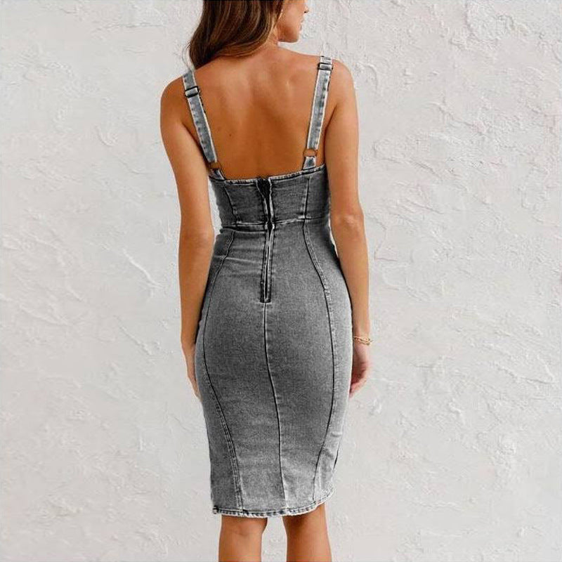 Slim Fit U-Neck Denim Dress